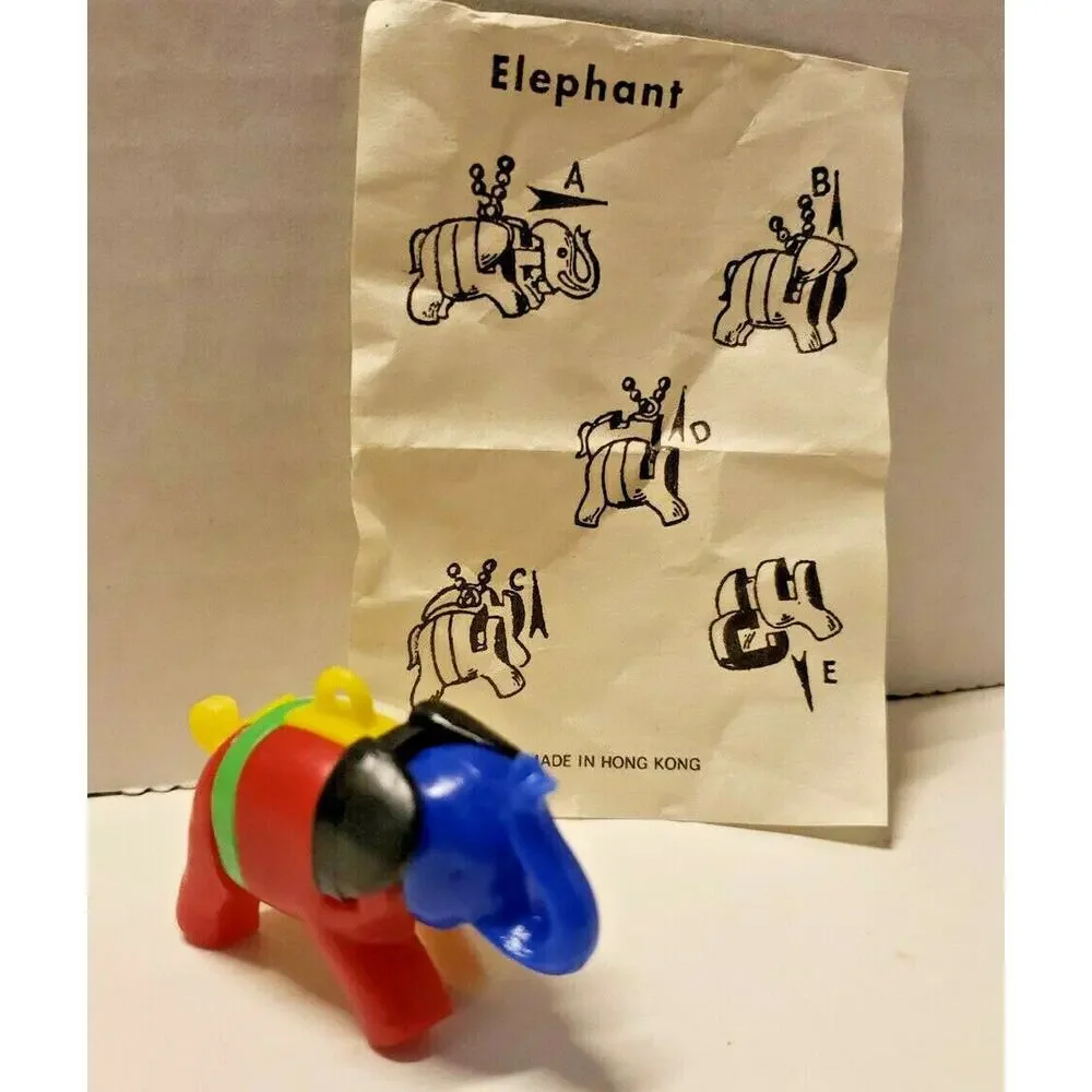 Vintage 1960s Plastic Keychain Puzzle Vending Charm Gumball Machine Elephant NOS